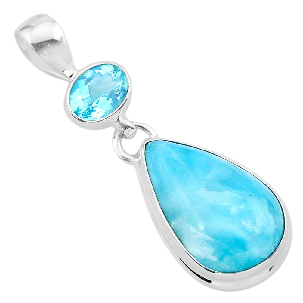 925 sterling silver 15.02cts natural blue larimar pear topaz pendant t24518