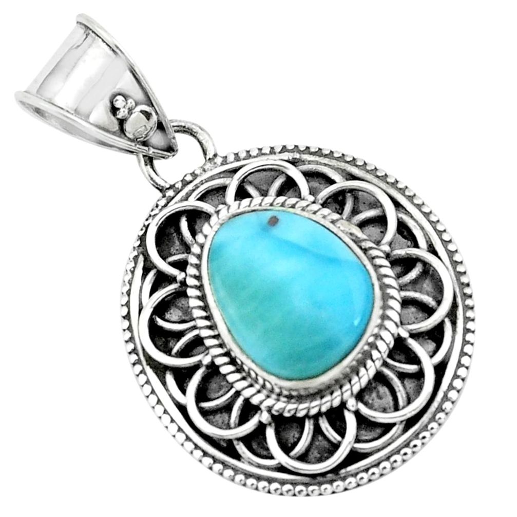 925 sterling silver 4.22cts natural blue larimar pendant jewelry p66644