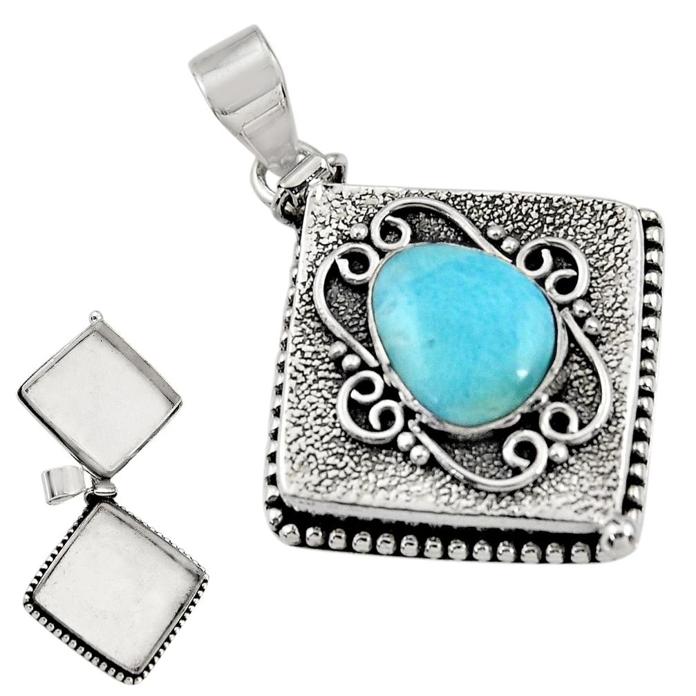 925 sterling silver 5.71cts natural blue larimar poison box pendant r30633