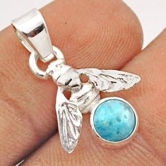 925 sterling silver 1.14cts natural blue larimar round honey bee pendant u13715
