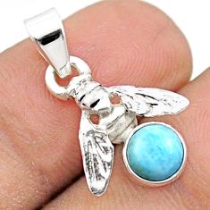 925 sterling silver 1.13cts natural blue larimar round honey bee pendant u14703