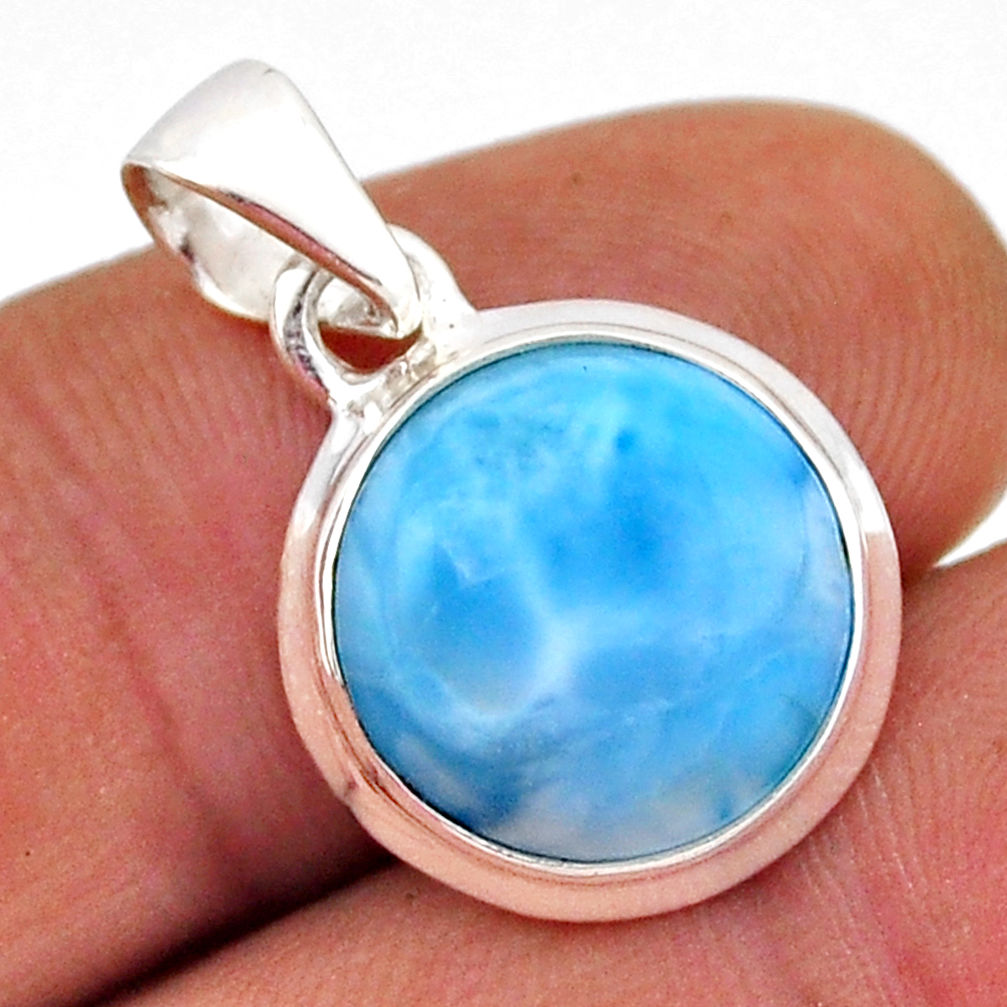 925 sterling silver 6.83cts natural blue larimar round pendant jewelry n40923