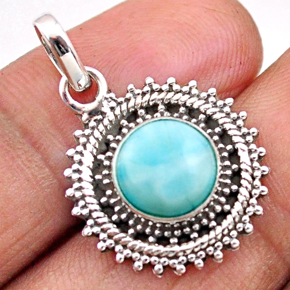 925 sterling silver 4.52cts natural blue larimar round pendant jewelry t84787