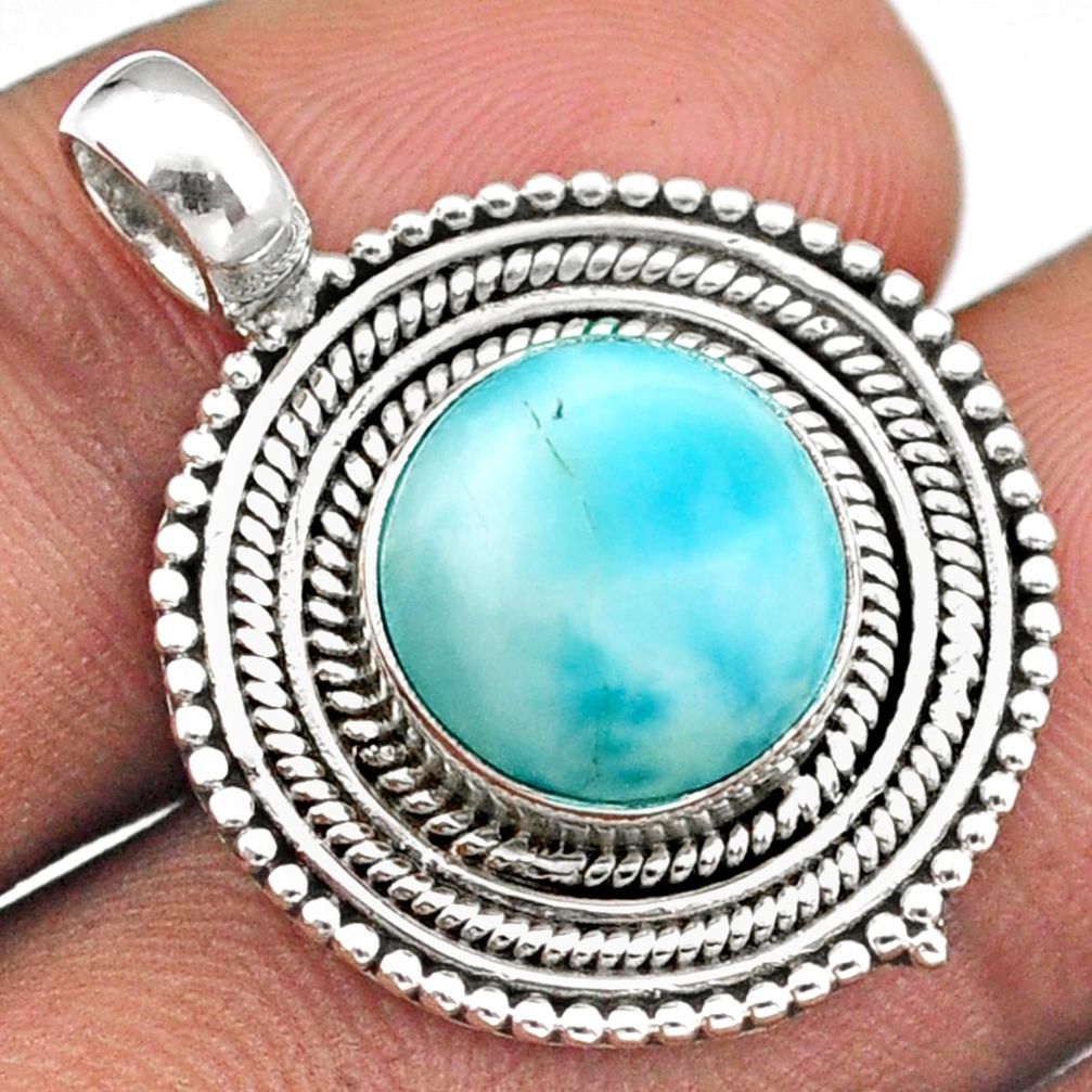 925 sterling silver 5.53cts natural blue larimar round pendant jewelry u8984