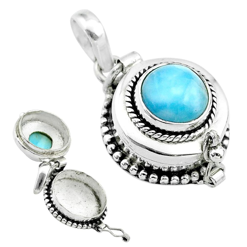 925 sterling silver 4.82cts natural blue larimar round poison box pendant t52510