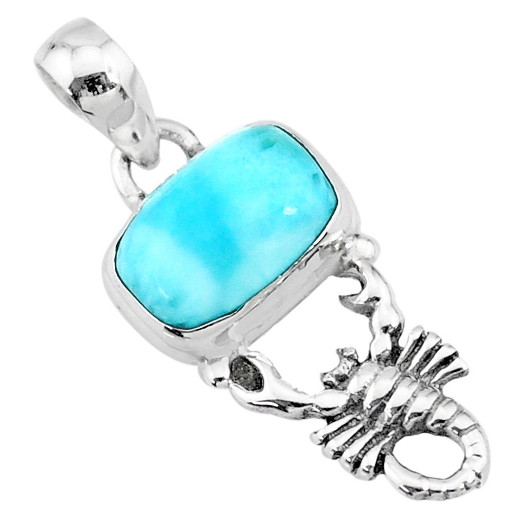 925 sterling silver 4.06cts natural blue larimar scorpion pendant jewelry r72351