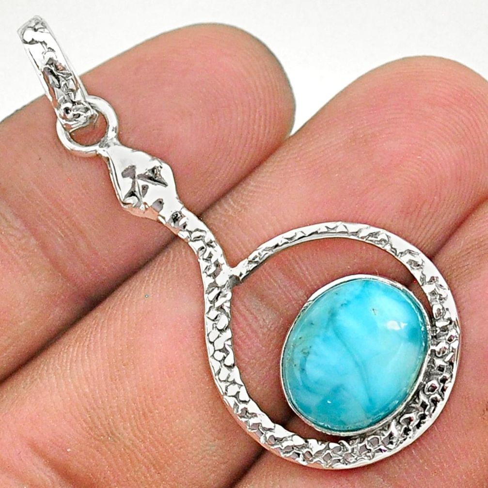 925 sterling silver 5.11cts natural blue larimar snake pendant jewelry t35587