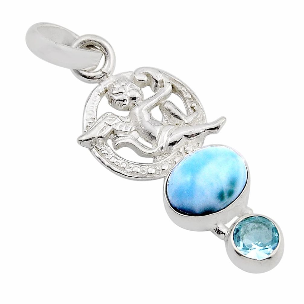 925 sterling silver 4.05cts natural blue larimar topaz angel pendant y91557