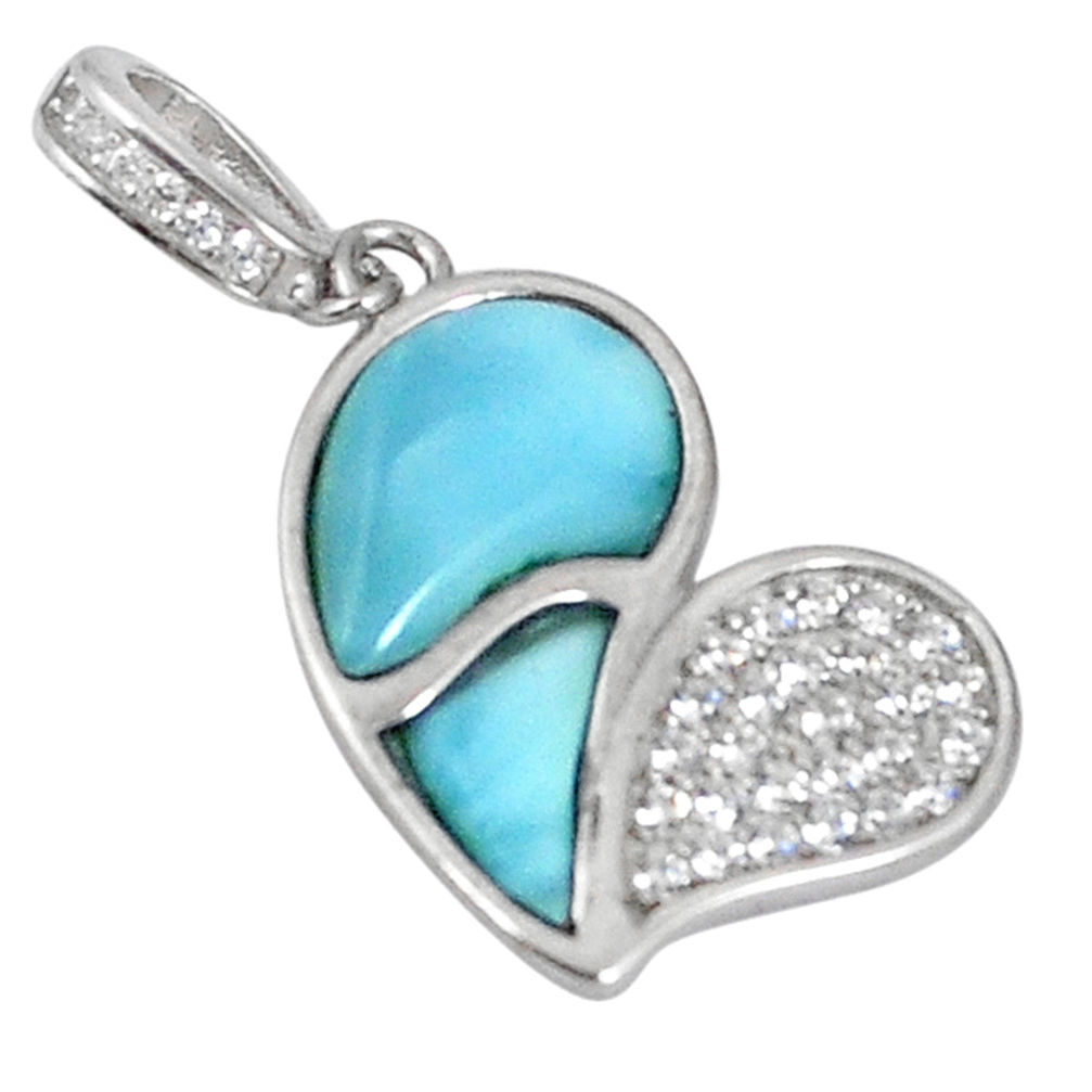 LAB 925 sterling silver natural blue larimar topaz heart pendant a56894 c15351