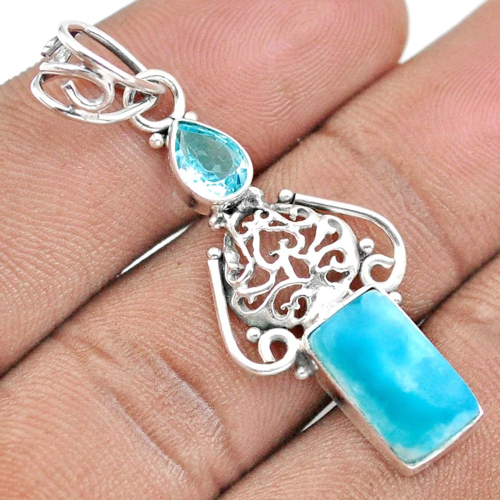 925 sterling silver 5.54cts natural blue larimar topaz heart pendant u10966