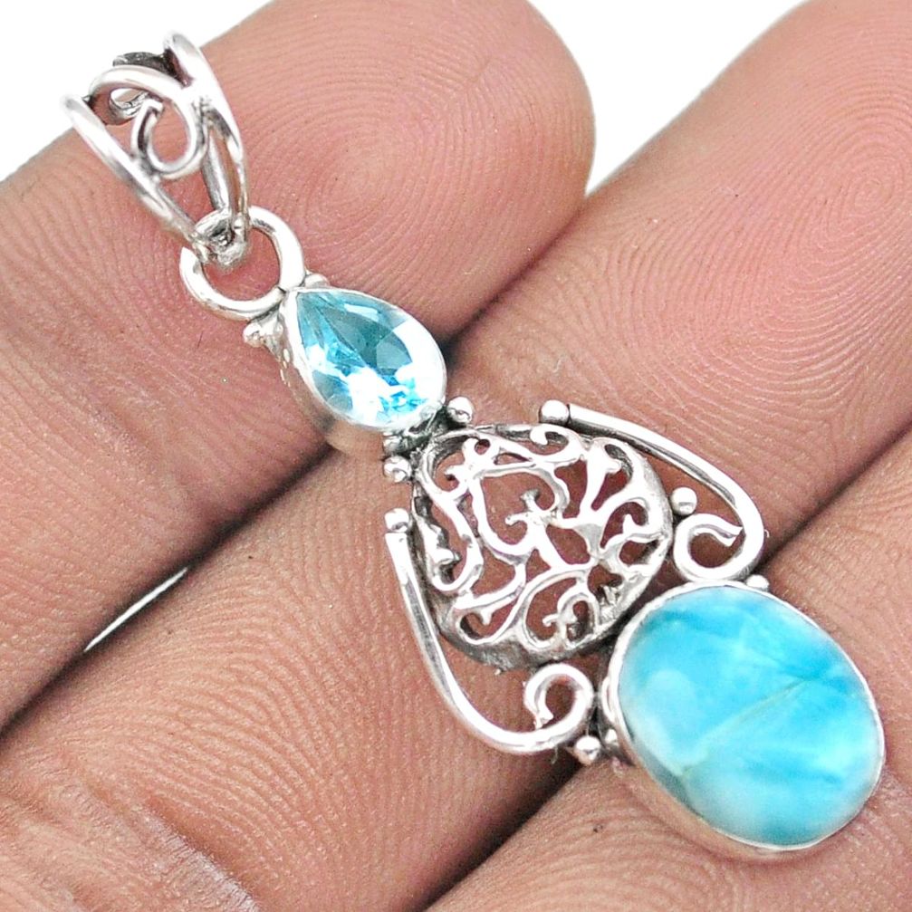 925 sterling silver 5.87cts natural blue larimar topaz heart pendant u10977