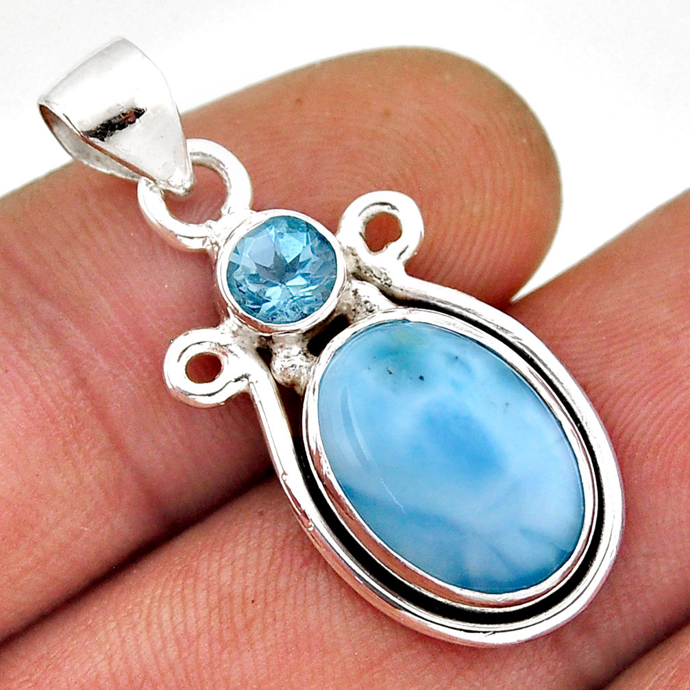 925 sterling silver 6.19cts natural blue larimar topaz pendant jewelry n41703