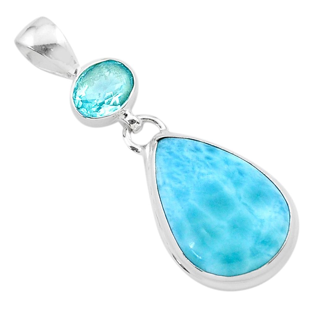 925 sterling silver 14.14cts natural blue larimar topaz pendant jewelry t24488