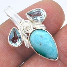 925 sterling silver 7.73cts natural blue larimar topaz pendant jewelry u61511