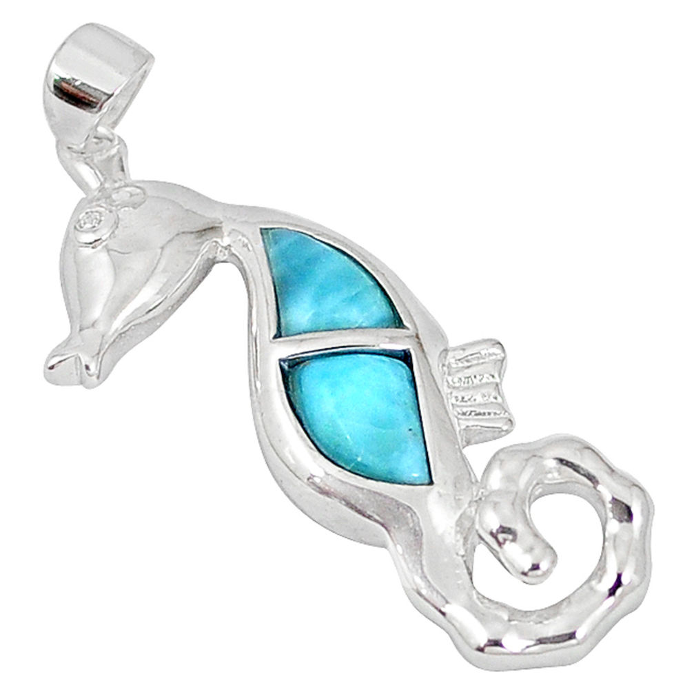 925 sterling silver natural blue larimar topaz seahorse pendant a57018 c15331