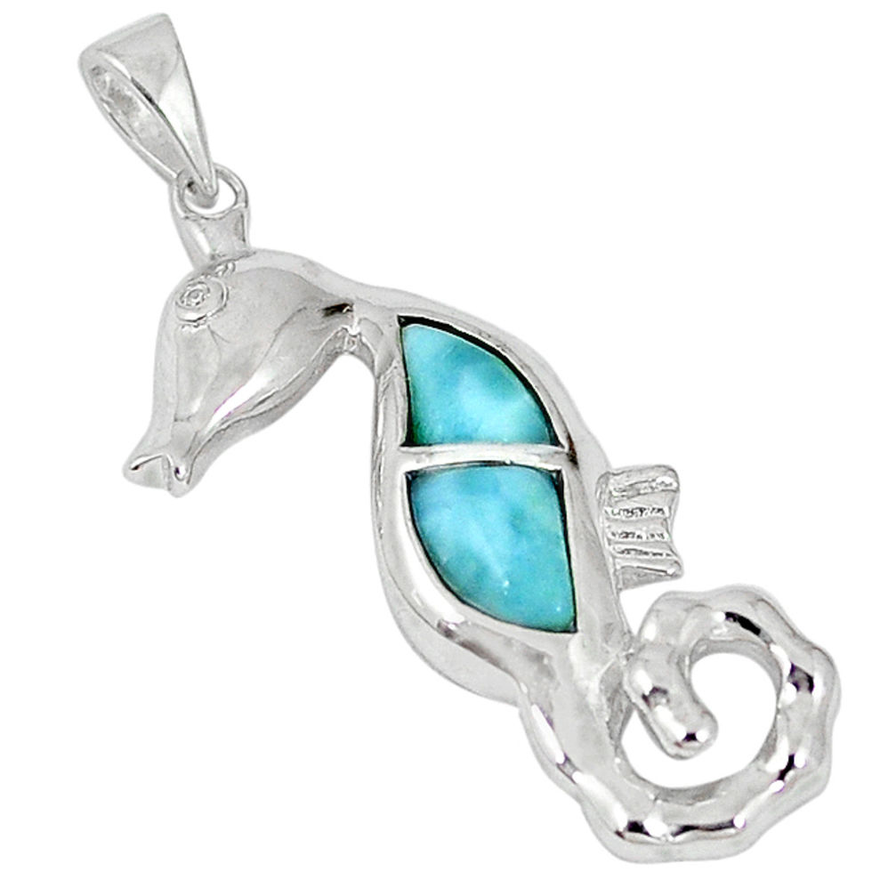 LAB 925 sterling silver natural blue larimar topaz seahorse pendant a57025 c15340