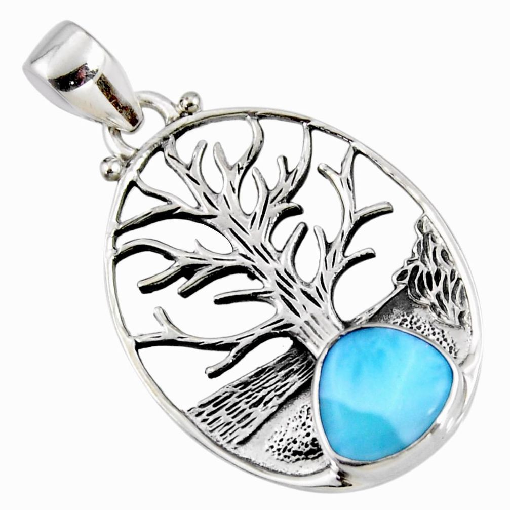 925 sterling silver 4.52cts natural blue larimar tree of life pendant r53009