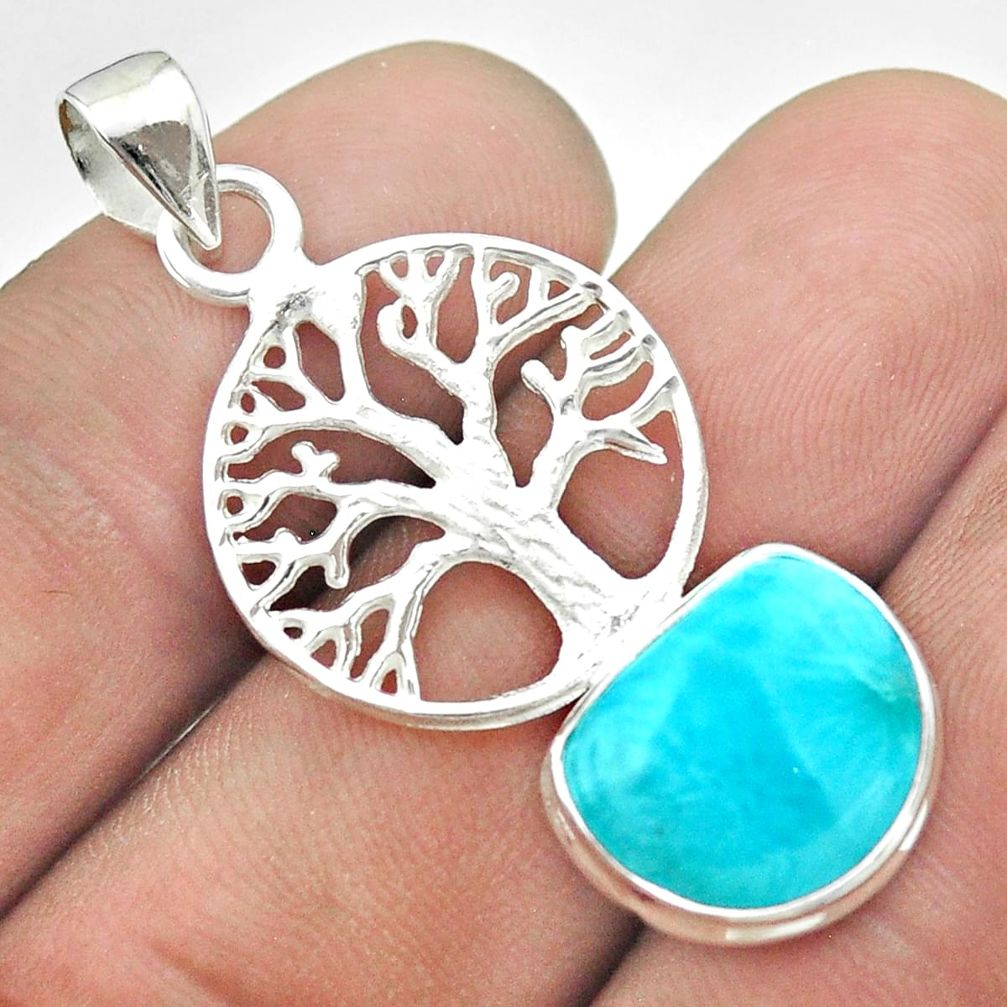 925 sterling silver 7.50cts natural blue larimar tree of life pendant t56628