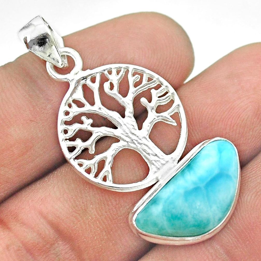 925 sterling silver 7.54cts natural blue larimar tree of life pendant t56640