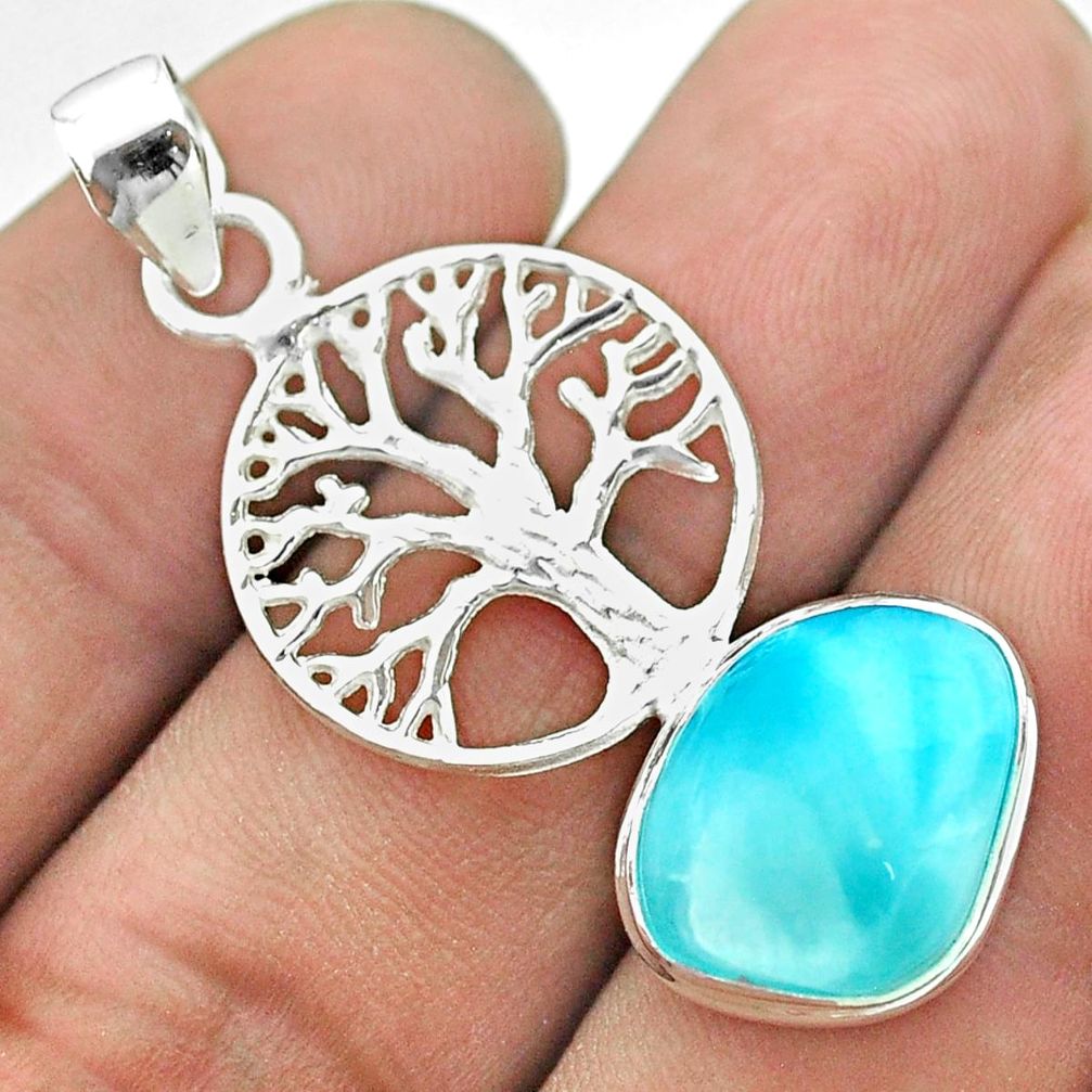 925 sterling silver 9.05cts natural blue larimar tree of life pendant t56652