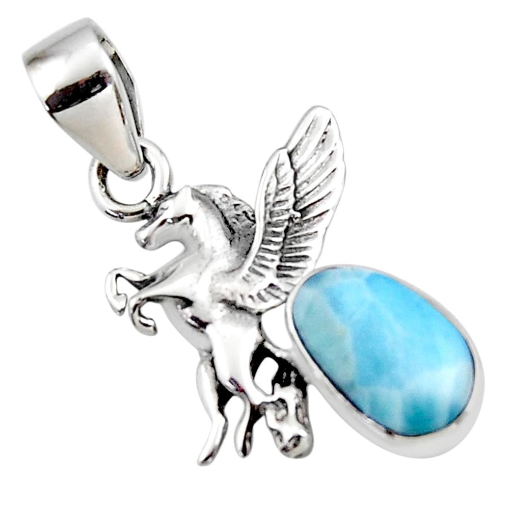 925 sterling silver 4.28cts natural blue larimar unicorn pendant jewelry r48324
