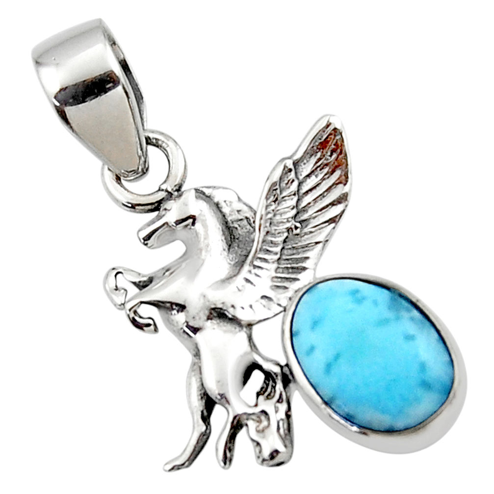 925 sterling silver 4.06cts natural blue larimar unicorn pendant jewelry r48333
