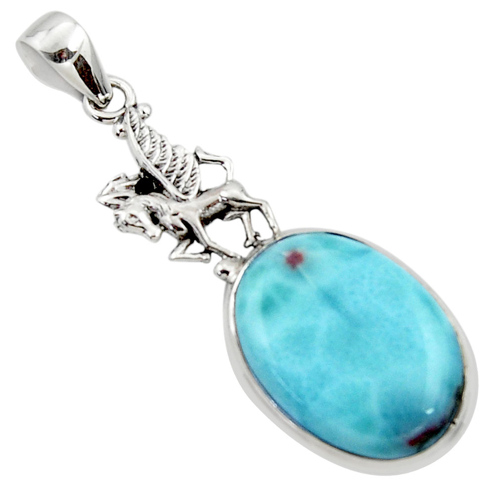 925 sterling silver 17.95cts natural blue larimar unicorn pendant jewelry r50328
