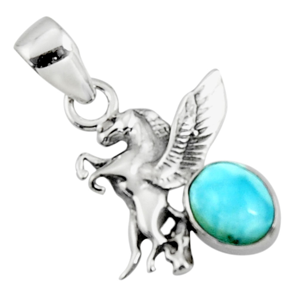 925 sterling silver 3.13cts natural blue larimar unicorn pendant jewelry r50867