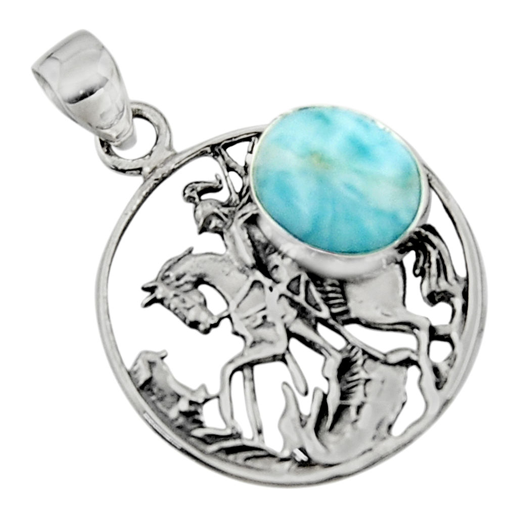 925 sterling silver 4.50cts natural blue larimar unicorn pendant jewelry r52764