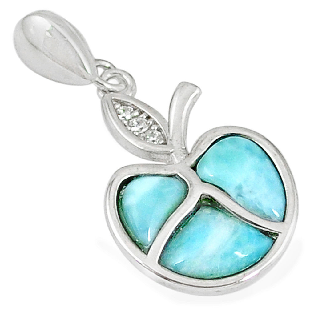 LAB 925 sterling silver natural blue larimar white topaz pendant a60680 c15355