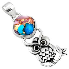 925 sterling silver 5.09cts natural blue opal in turquoise owl pendant r52932