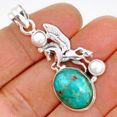 925 sterling silver 10.99cts natural blue opaline pearl unicorn pendant y2735