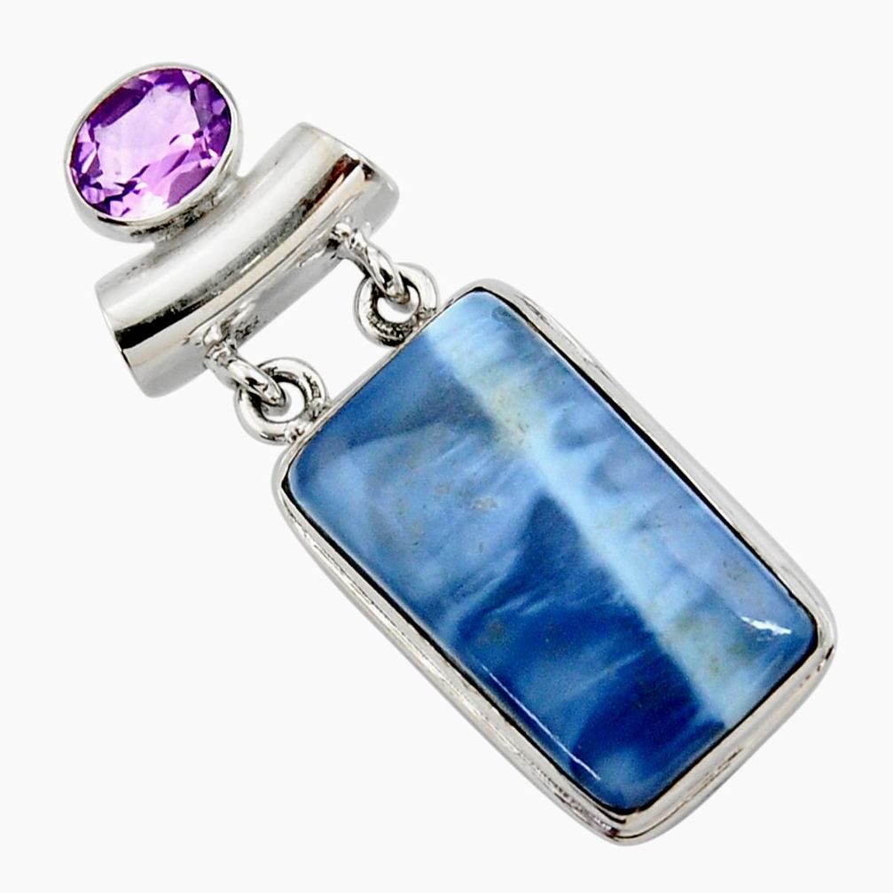925 sterling silver 19.72cts natural blue owyhee opal amethyst pendant r27943