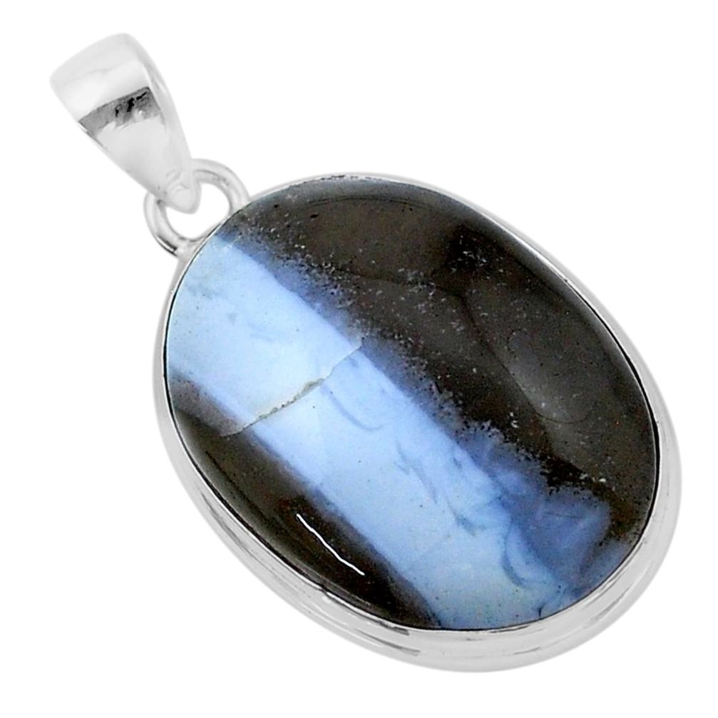 925 sterling silver 15.67cts natural blue owyhee opal oval shape pendant u40345