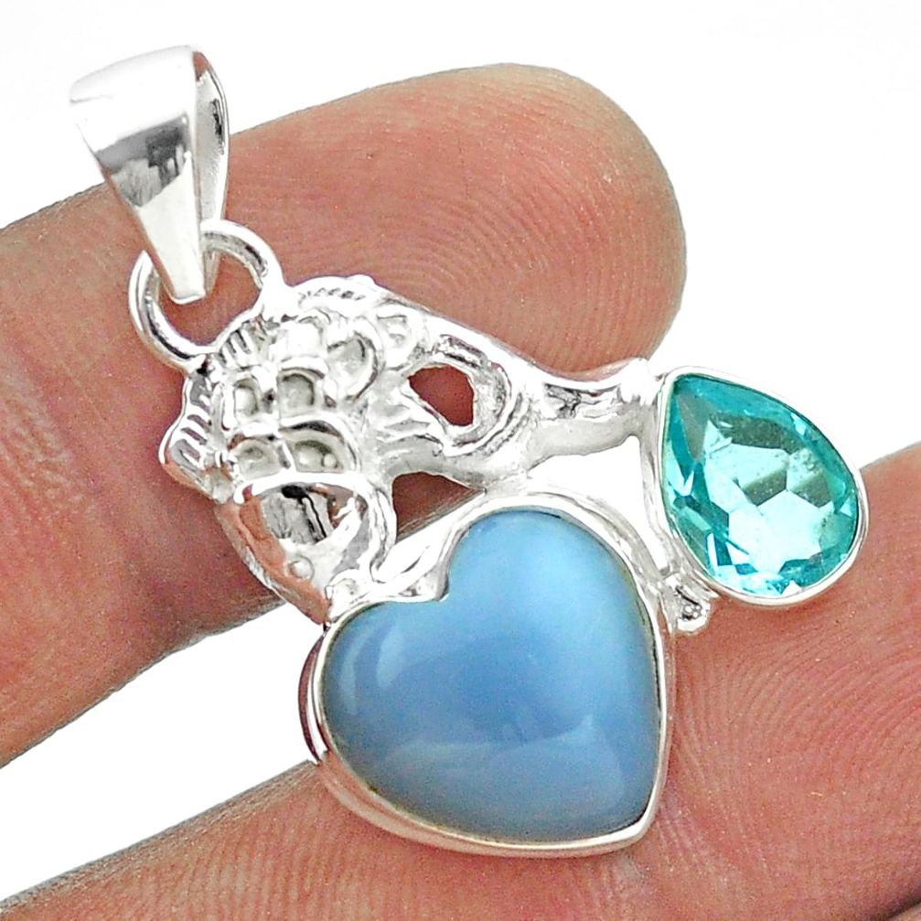 925 sterling silver 8.40cts natural blue owyhee opal topaz fish pendant t55384