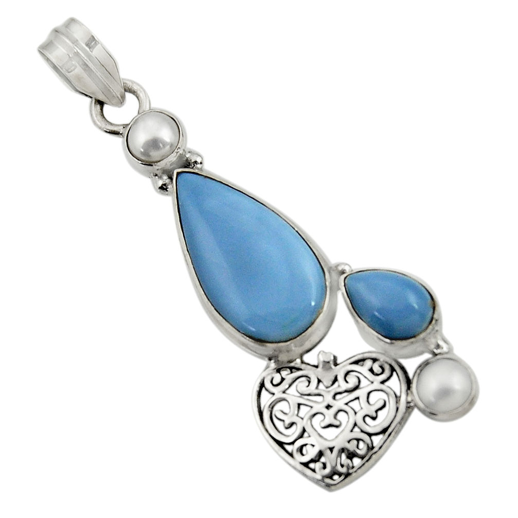 925 sterling silver 10.64cts natural blue owyhee opal white pearl pendant d42857