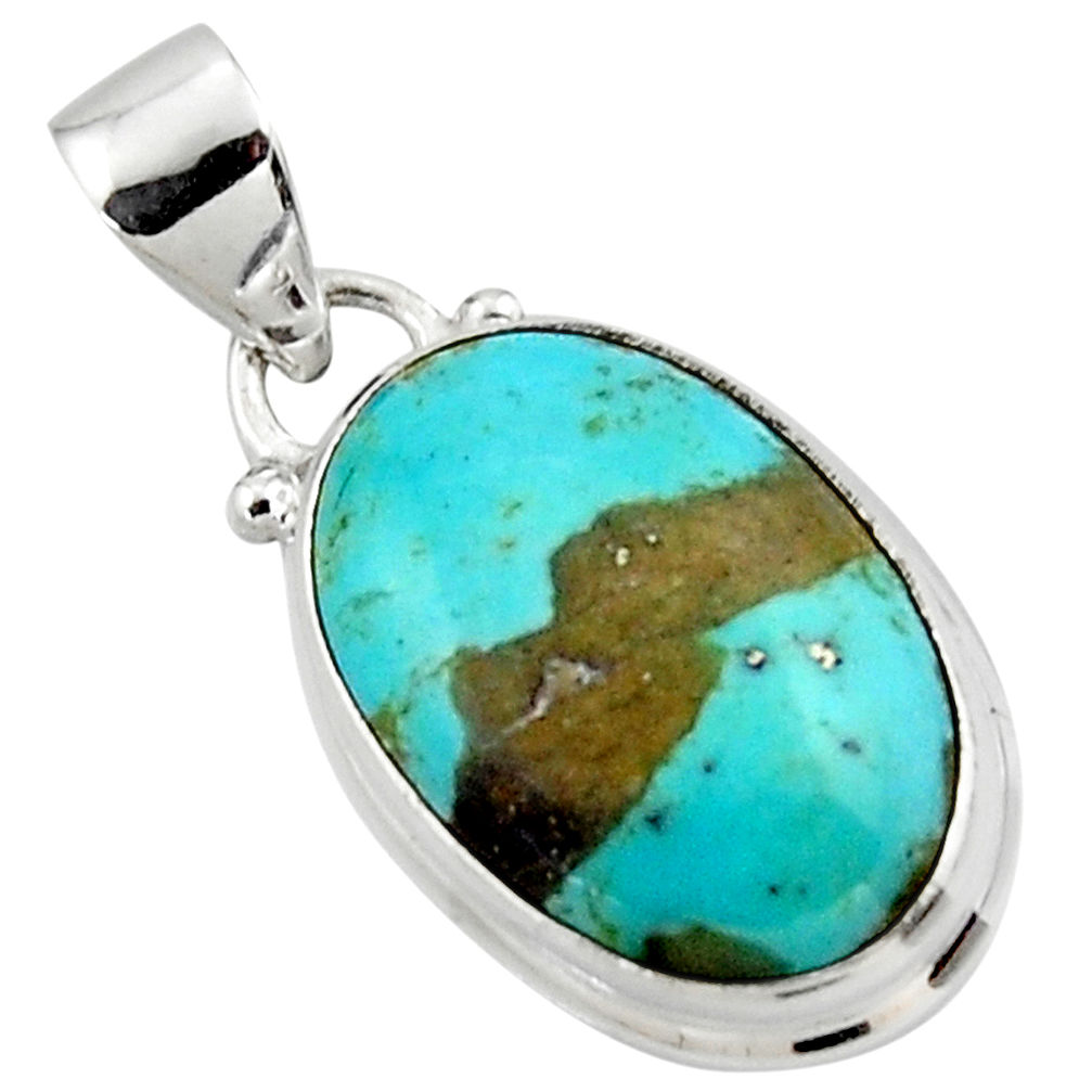 925 sterling silver 9.22cts natural blue persian turquoise pyrite pendant r49376