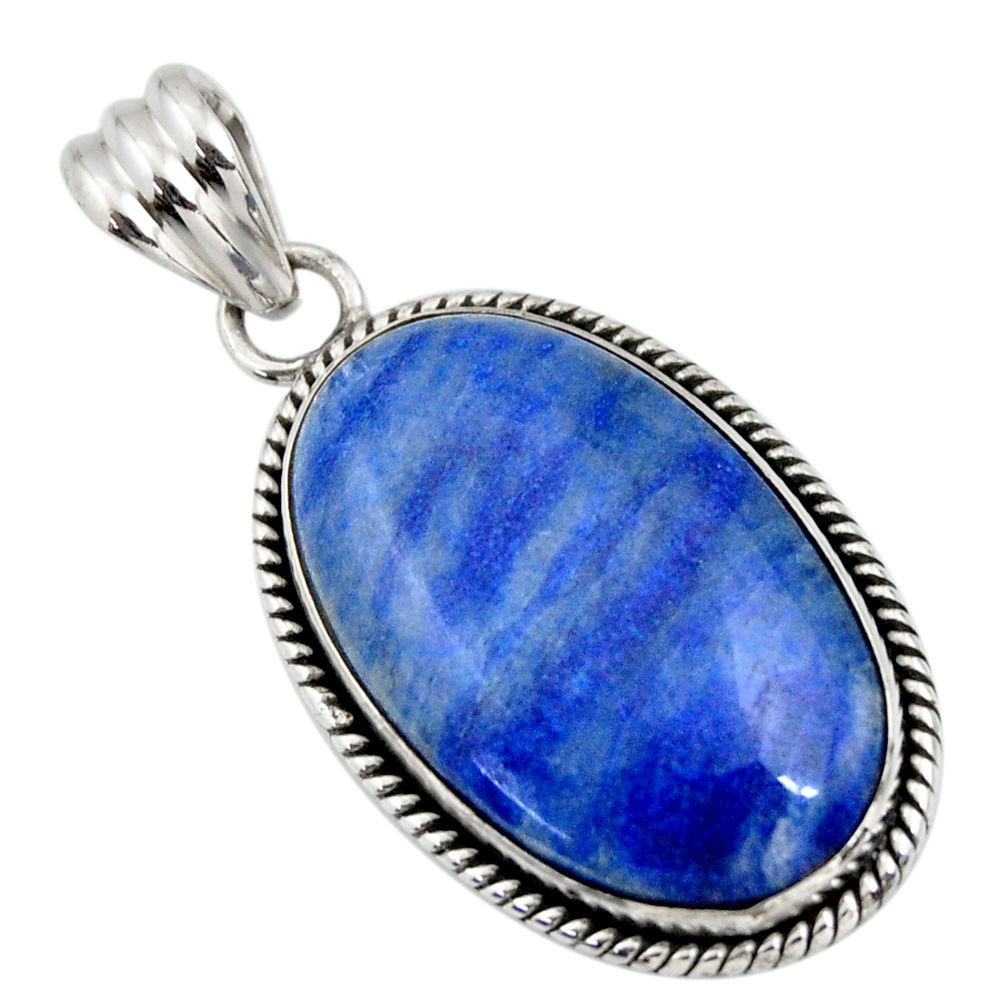 925 sterling silver 24.00cts natural blue quartz palm stone oval pendant r32023