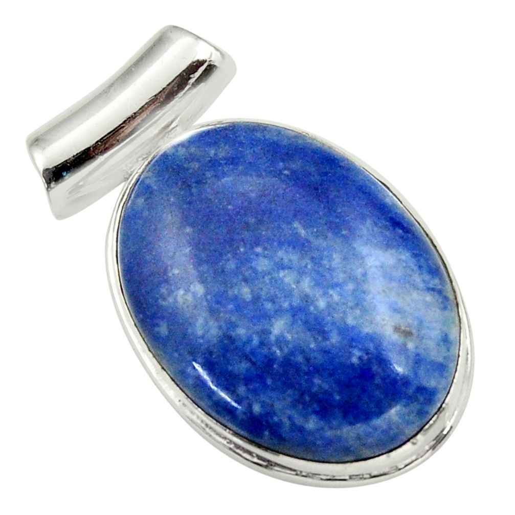 925 sterling silver 22.87cts natural blue quartz palm stone oval pendant r32240