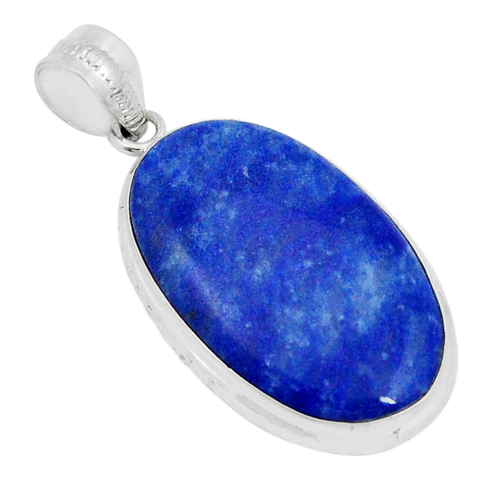 925 sterling silver 16.94cts natural blue quartz palm stone oval pendant y4964