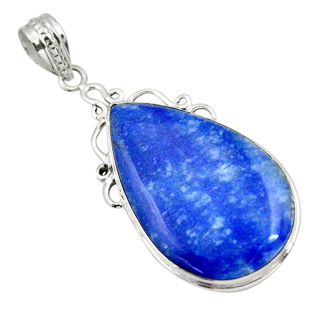 925 sterling silver 21.72cts natural blue quartz palm stone pear pendant r32030