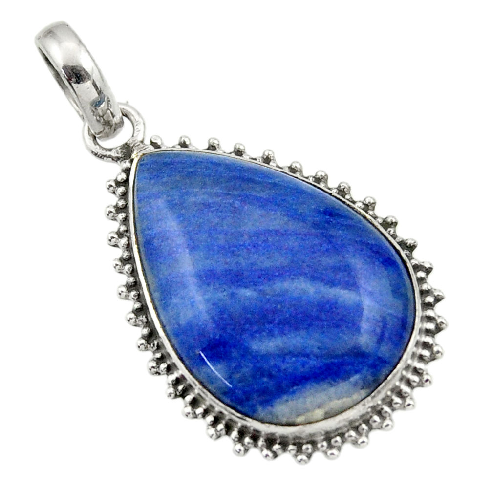 925 sterling silver 19.27cts natural blue quartz palm stone pear pendant r32237