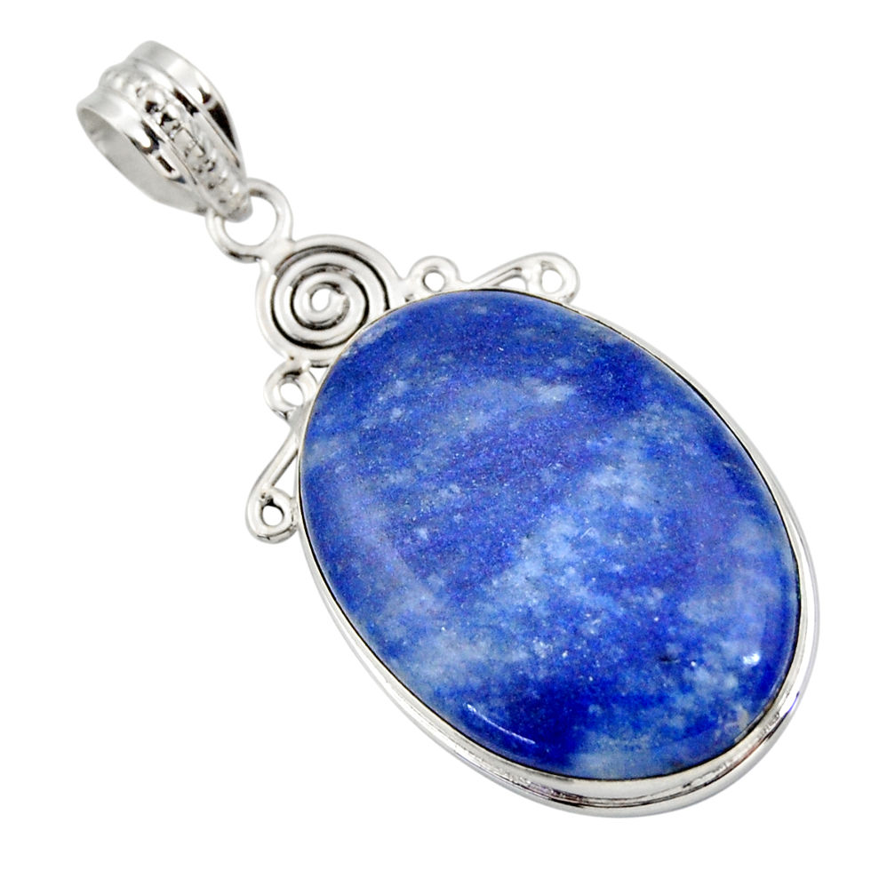 925 sterling silver 24.38cts natural blue quartz palm stone pendant r32036