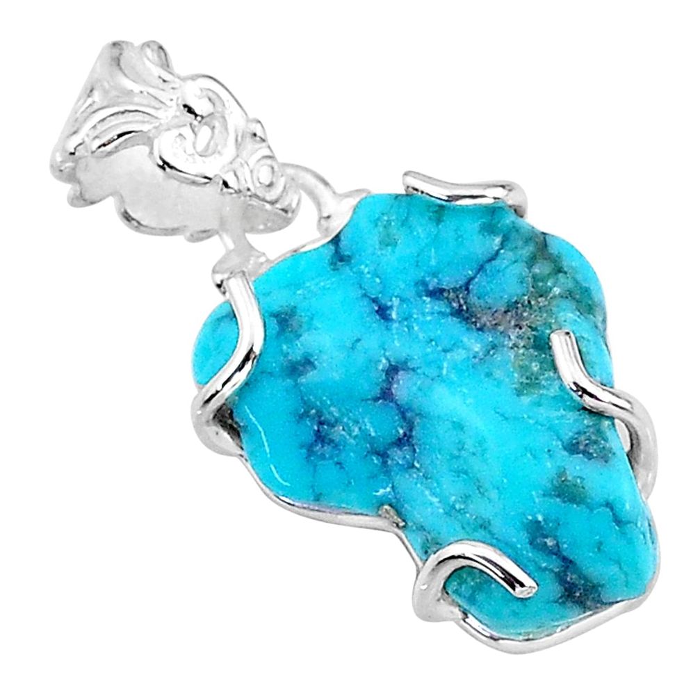 925 sterling silver 11.10cts natural blue raw turquoise pendant t14949