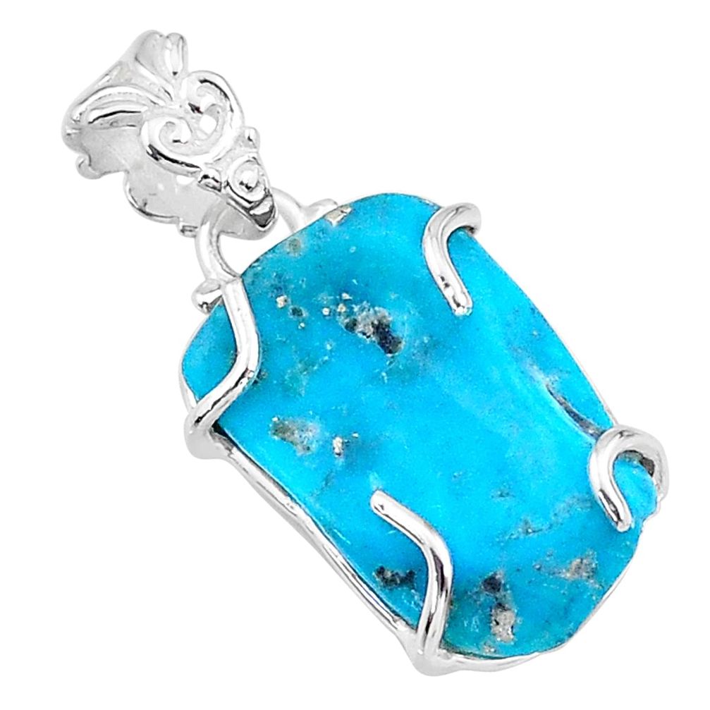 925 sterling silver 10.11cts natural blue raw turquoise pendant t14956