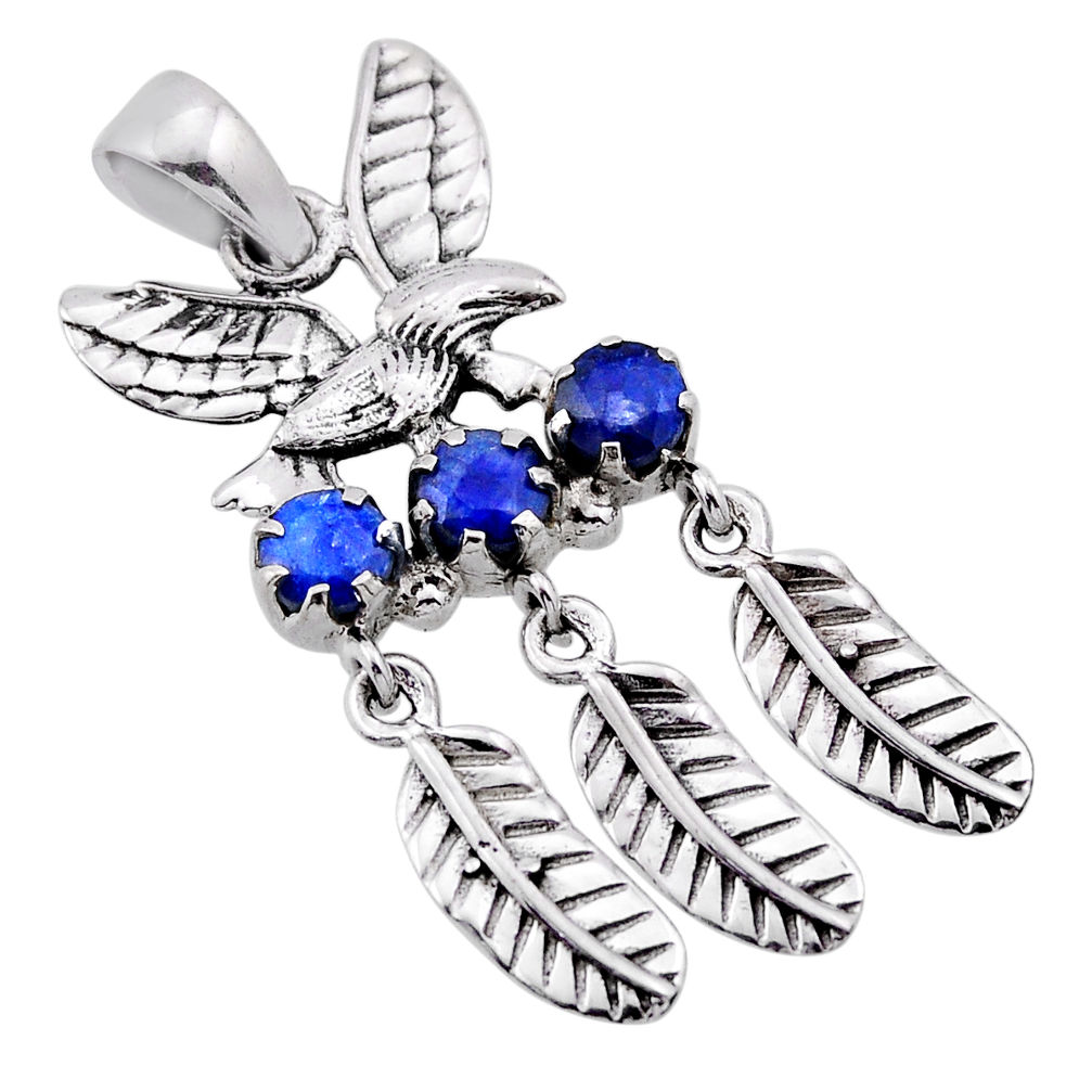 925 sterling silver 2.23cts natural blue sapphire dreamcatcher pendant n54104