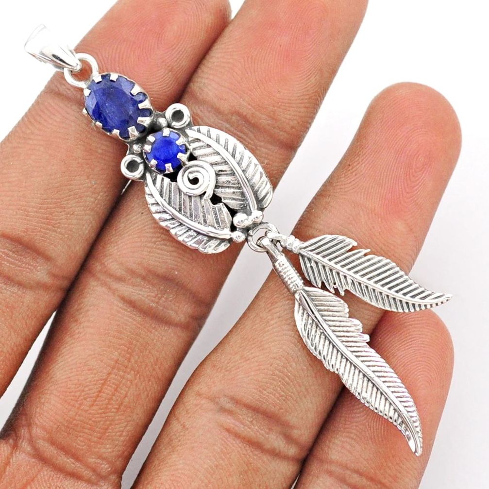 925 sterling silver 2.31cts natural blue sapphire dreamcatcher pendant t79904