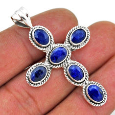 925 sterling silver 9.70cts natural blue sapphire oval holy cross pendant n41174