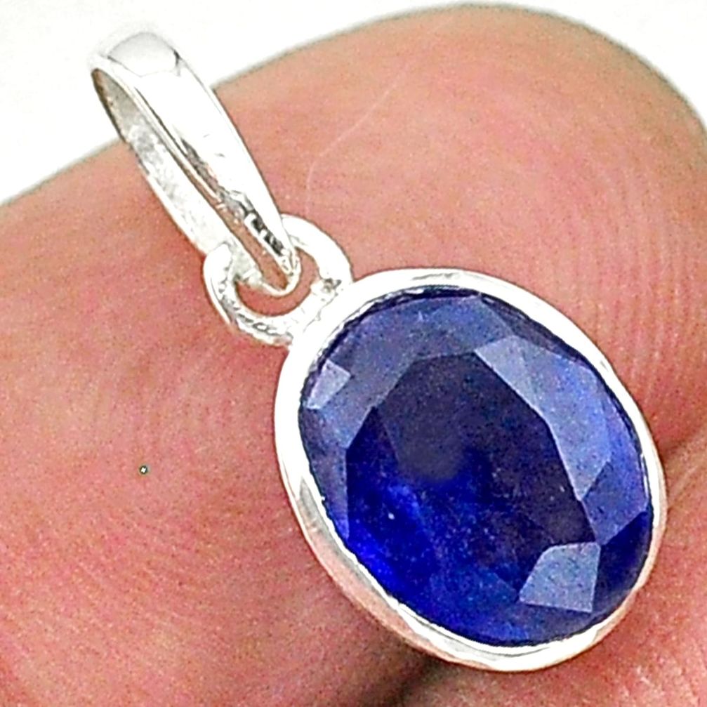 925 sterling silver 2.58cts natural blue sapphire oval pendant jewelry t16314