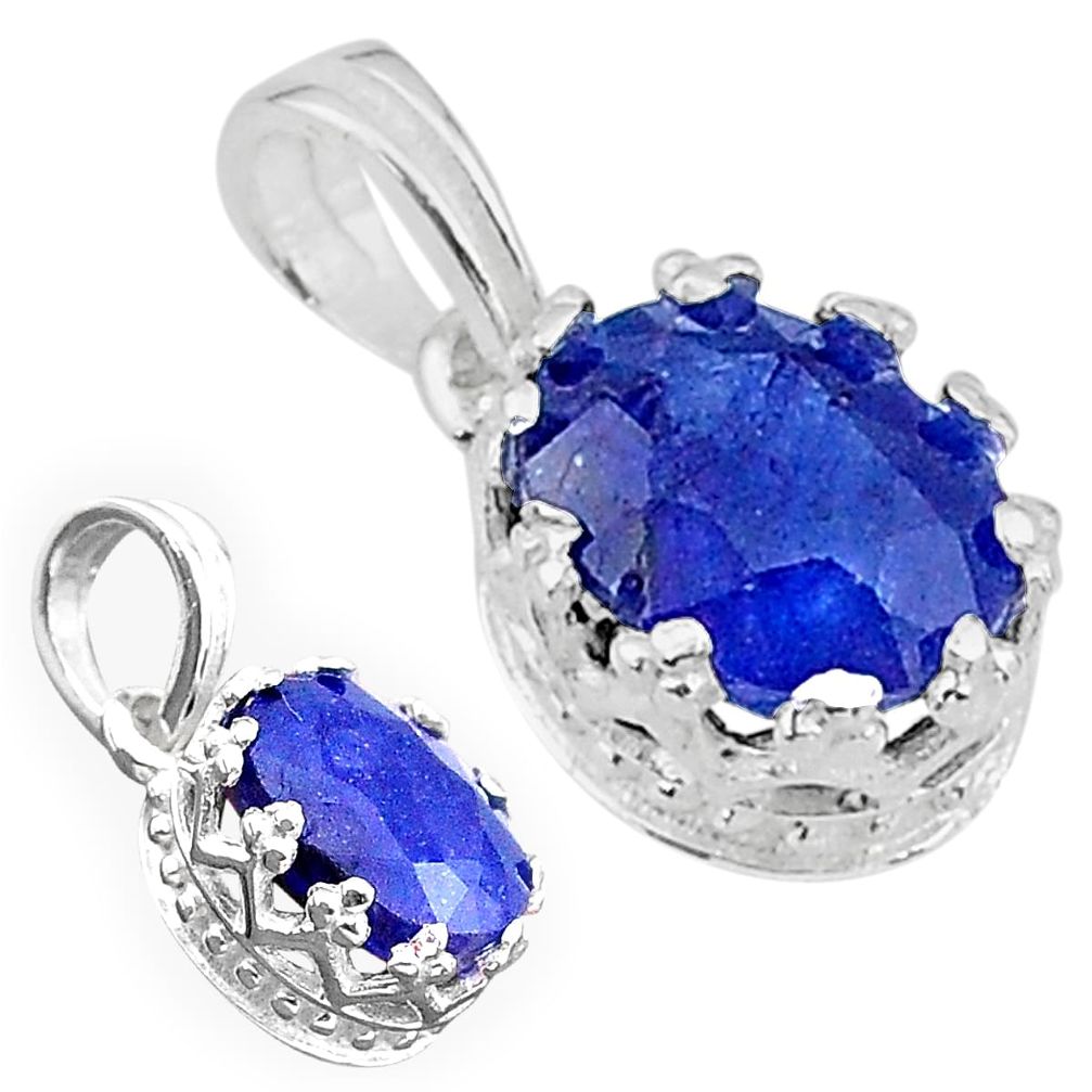 925 sterling silver 2.71cts natural blue sapphire oval pendant jewelry t22283